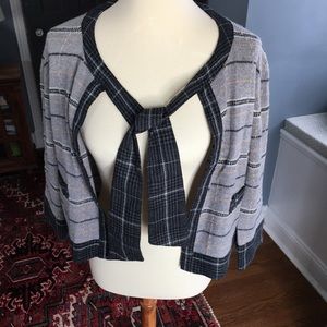 Lightweight Open Front Plaid Gray & Navy Diane Von Furstenberg Cardigan